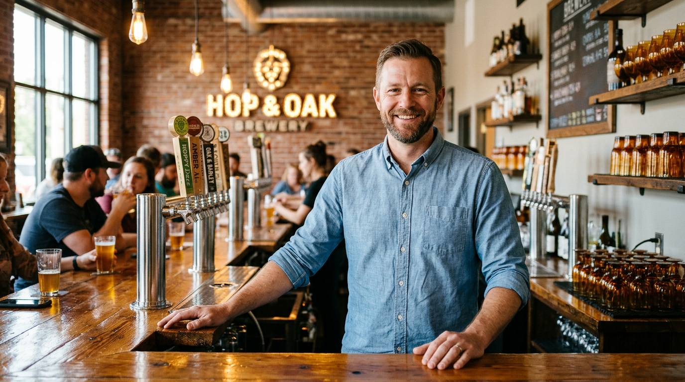 Dave Kowalski behind his craft beer taproom bar