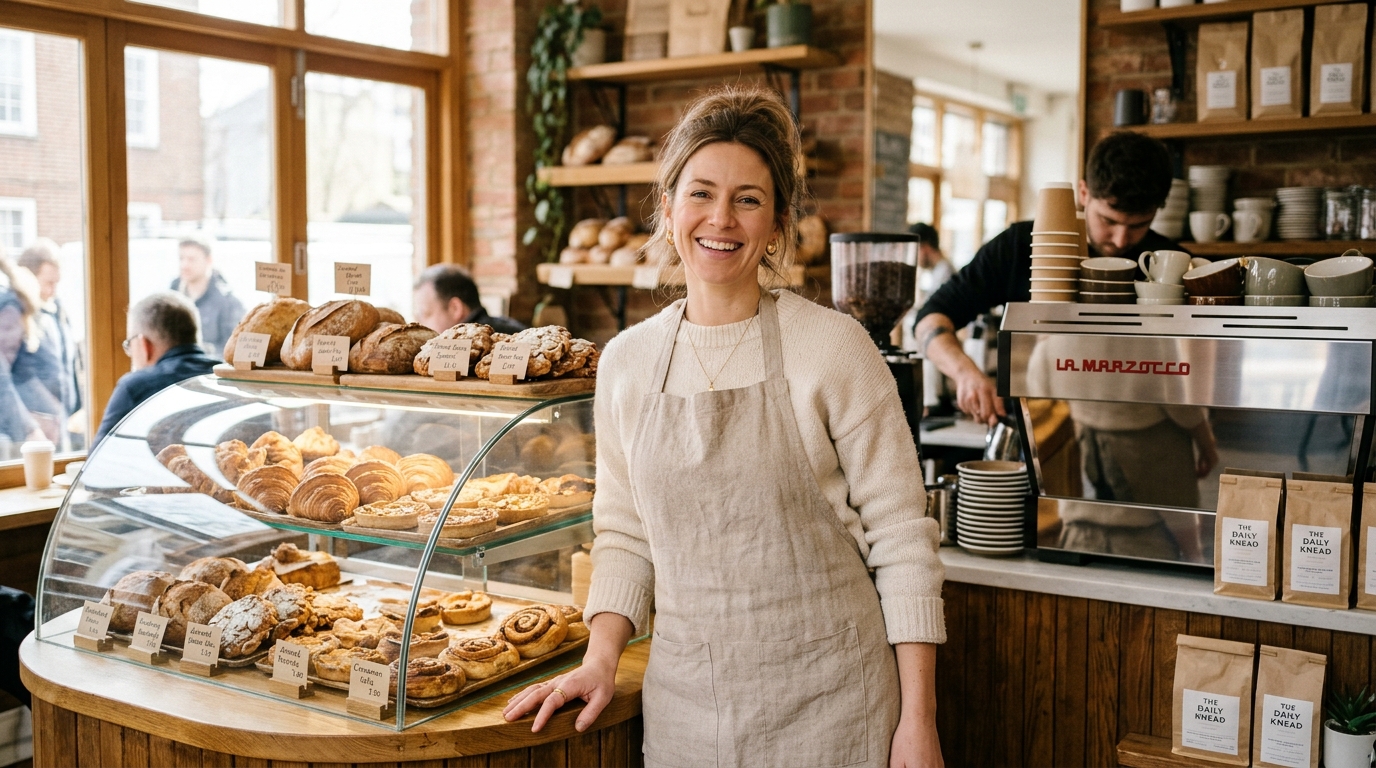Sarah Tremblay at her bakery and espresso counter